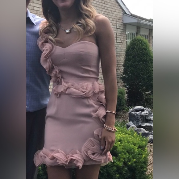 BCBGeneration Dresses & Skirts - BCBG Dusty pink, one shoulder mini with ruffle details!